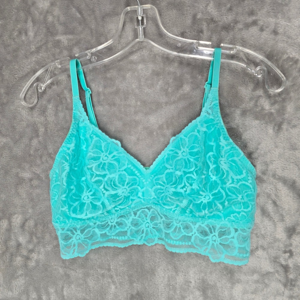 Victoria's Secret Pink Bralette Women L Aqua Blue Floral Lace Coquette Soft Girl